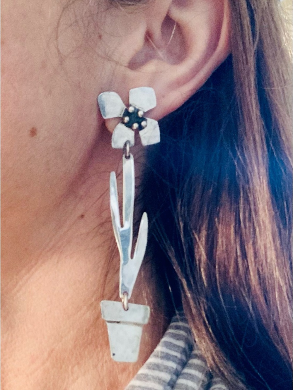 Anne Harvey Vintage Handmade Sterling Potted Flower Drop Earrings